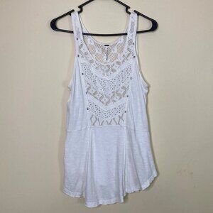 Free People Tank Top Womens Medium Macrame Crochet Boho Hippie Ivory
